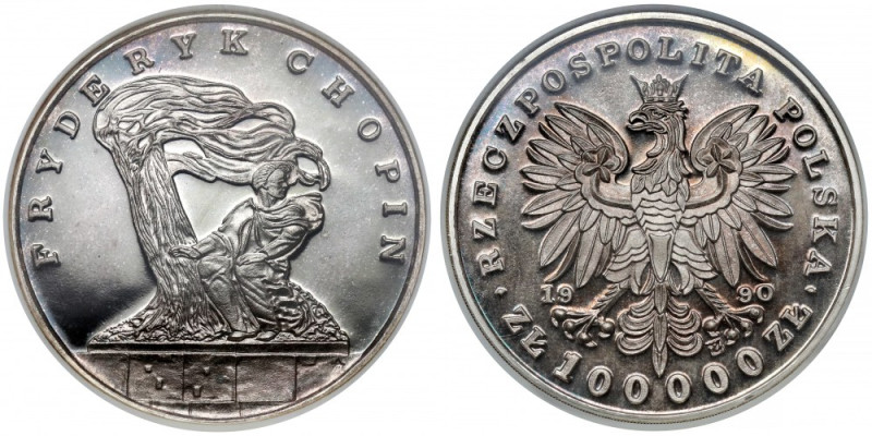 Mały Tryptyk 100.000 złotych 1990 Chopin Menniczy, w patynie. 
Reference: Parch...