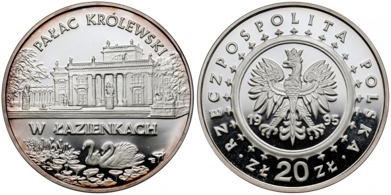 20 złotych 1995 Pałac w Łazienkach Przetarcie nad KRÓLEWSKI, częściowe odciski p...