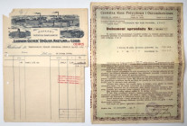 Rachunek firmowy LUDWIK GEYER S.A. Łódź i Dokument sprzedaży Obligacji Poż. Dolarowej (2szt)