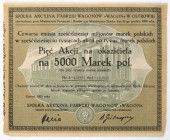 WAGON Sp. Akc. Fabryki Wagonów, Em.4, 5x 1.000 mk 1921 - RZADKOŚĆ