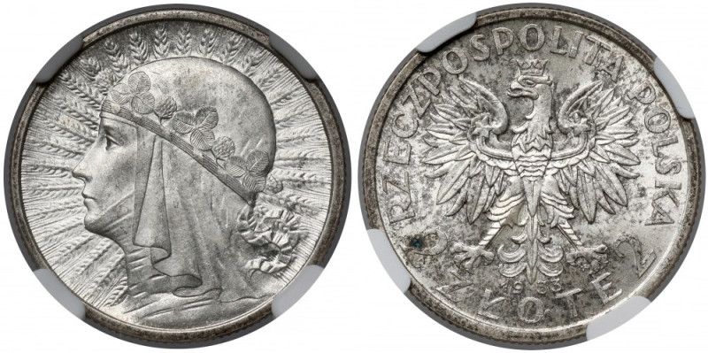 Głowa Kobiety 2 złote 1933 Piękna, mennicza sztuka. Wysoka nota NGC. 
Reference...