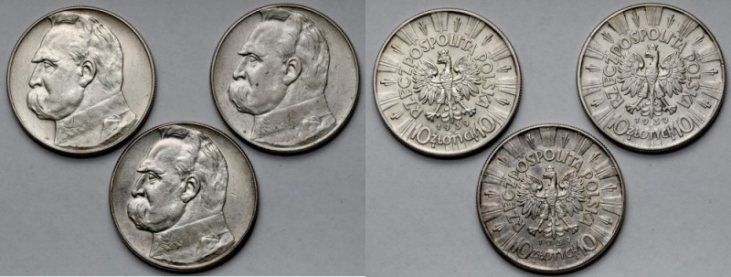 Piłsudski, 10 złotych 1939 - zestaw (3szt) 
Grade: VF+/XF-