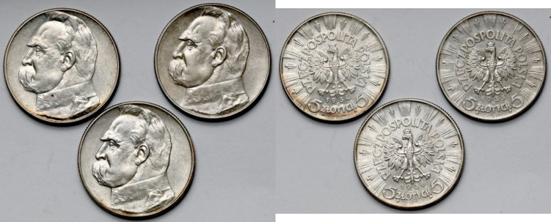 Piłsudski, 5 złotych 1934-1936 w tym urzędowy - zestaw (3szt) 
Grade: XF/XF+