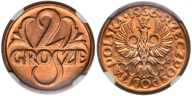 2 grosze 1936 Wyśmienita sztuka. 
Reference: Parchimowicz 102.k
Grade: NGC MS6...