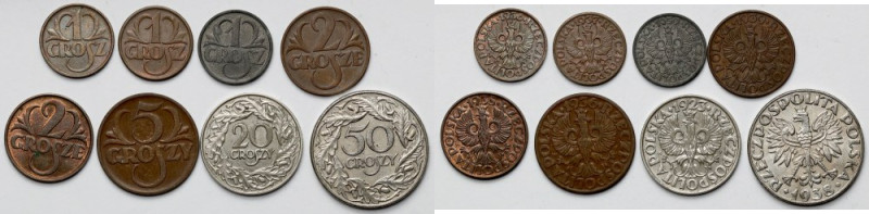 1 - 50 groszy 1923-1939 - zestaw (8szt) 20 groszy z korozyjną powierzchnią na aw...