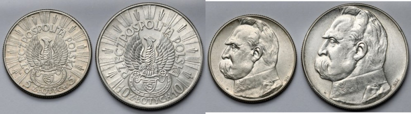 Strzelecki, Piłsudski 5-10 złotych 1934 - zestaw (2szt) Reference: Parchimowicz ...