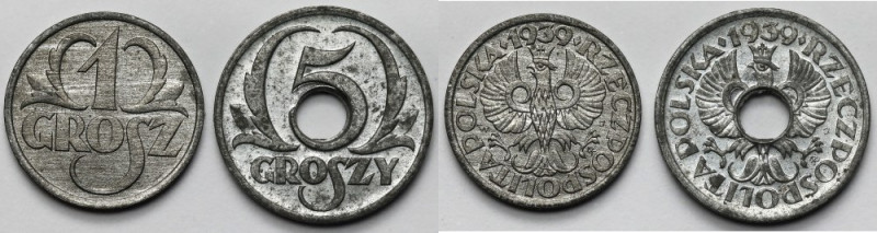 Generalna Gubernia, 1-5 groszy 1939 - zestaw (2szt) Wyśmienite egzemplarze.&nbsp...