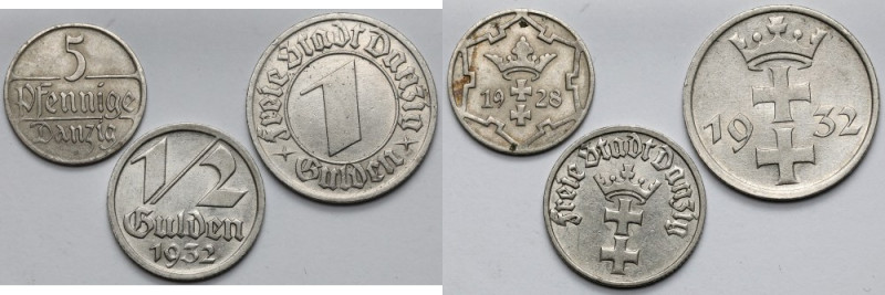 Gdańsk, 5 fenigów i 1/2, 1 gulden 1928-1932 - zestaw (3szt) 
Grade: XF