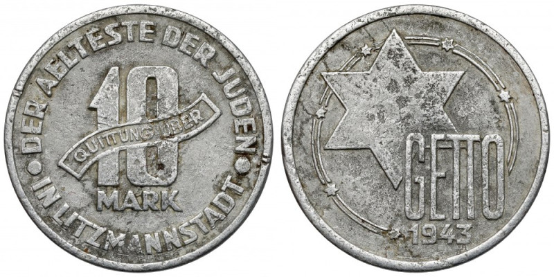 Getto Łódź, 10 marek 1943 Al Aluminium, średnica 28 mm, waga 2,51 g.&nbsp; Refer...