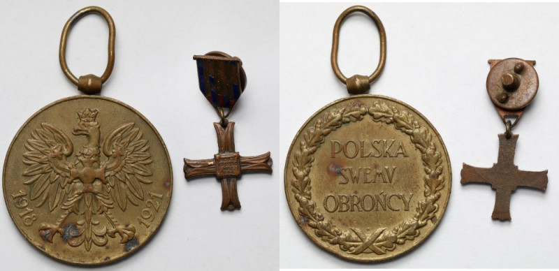 II RP i PSZnZ, Medal Polska Swemu Obrońcy - Za Wojnę 1918-1921 + miniatura Krzyż...