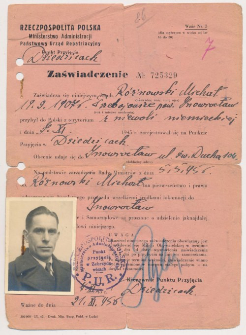 Zaświadczenie repatriacyjne 1945 - z niewoli niemieckiej Ciekawy dokument, przed...