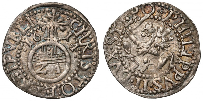 Pomorze, Filip II, Półtorak (Reichsgroschen) 1614, Szczecin Wariant z krzyżem z ...