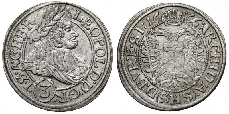 Śląsk, Leopold I, 3 krajcary 1666 SHS, Wrocław dmiana legendowa - B.R / A - D......