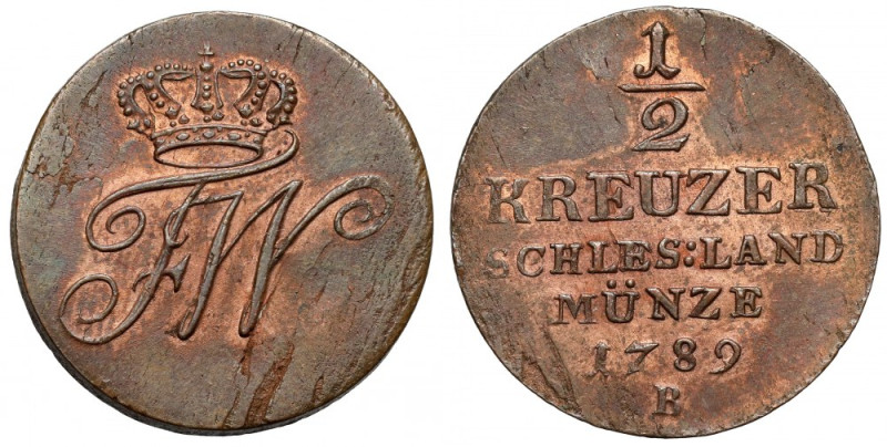 Śląsk, Fryderyk Wilhelm II, 1/2 krajcara 1789-B, Wrocław Bardzo ładna sztuka. 
...