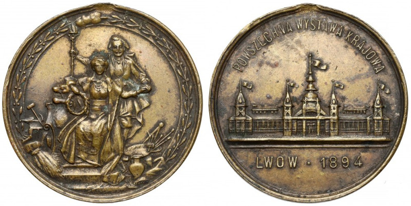 Medal, Powszechna Wystawa Krajowa, Lwów 1894 Usunięte uszko. 
 Mosiądz, średnic...