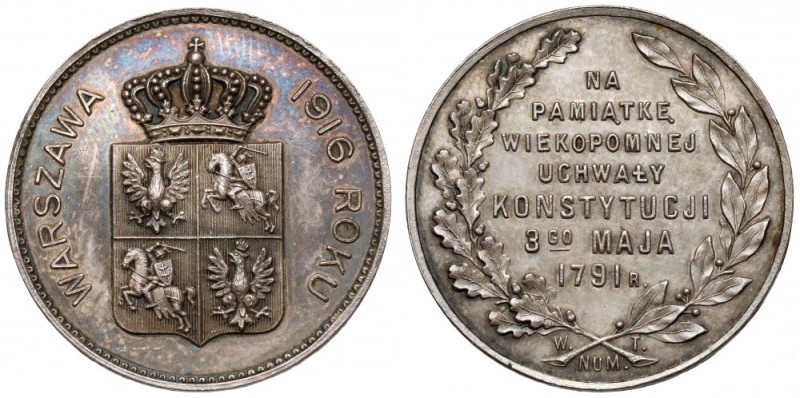 Medalik SREBRO 125 rocznica Uchwalenia Konstytucji 3 Maja 1916 Rzadka wersja w s...