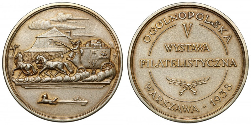 Medal SREBRO Wystawa Filatelistyczna, Warszawa 1938 Bardzo rzadki. Jak opisuje W...