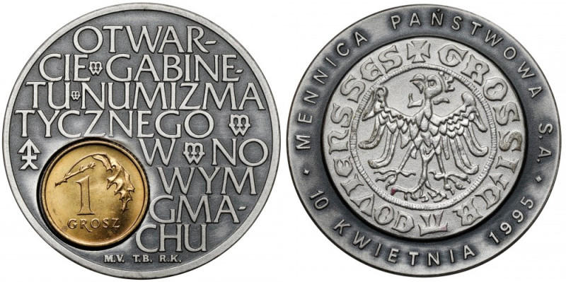 Medal otwarcie Gabinetu Numizmatycznego 1995 Srebrzony, średnica 40 mm, waga 36,...