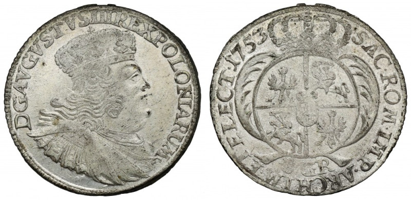 August III Sas, Dwuzłotówka Lipsk 1753 - 8 GR - masywne Bardzo ładna, naturalna ...