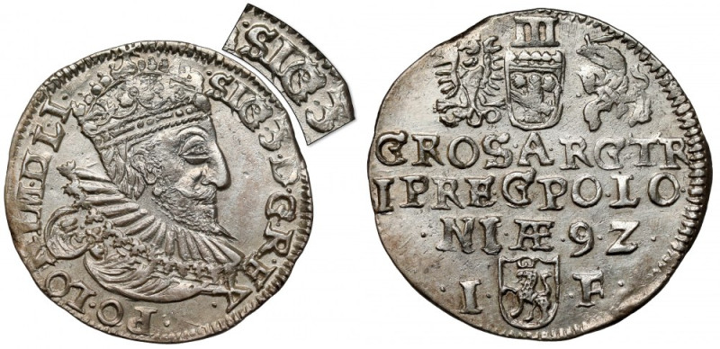 Zygmunt III Waza, Trojak Olkusz 1592 - SIG 3 - ozdobna szata Piękny i bardzo rza...