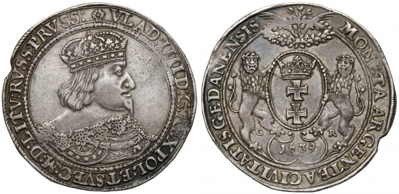 Władysław IV Waza, Talar Gdańsk 1639 GR - RZADKI Bardzo ładny kompozycyjnie, rza...