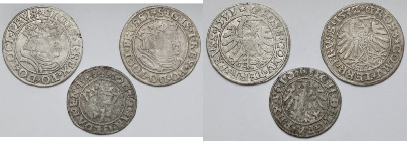 Zygmunt I Stary, Grosze Toruń 1531-1532 i Szeląg Gdańsk 1546 - zestaw (3szt) 
G...