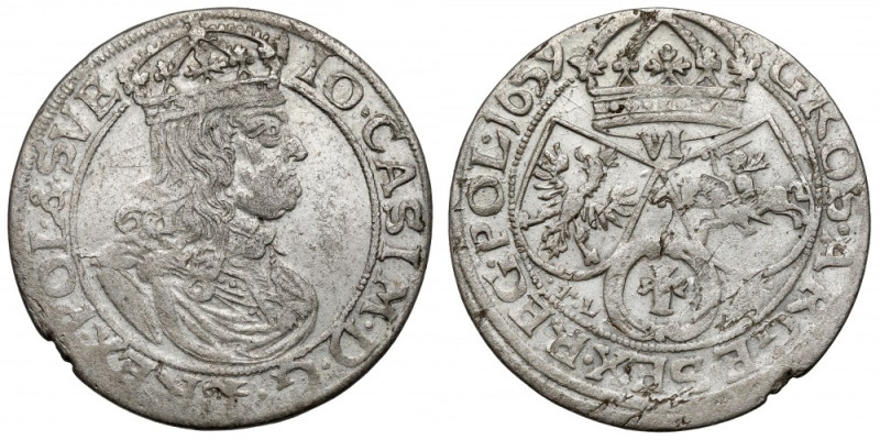 Jan II Kazimierz, Szóstak Kraków 1659 TLB Tarcze z herbami Polski i Litwy proste...