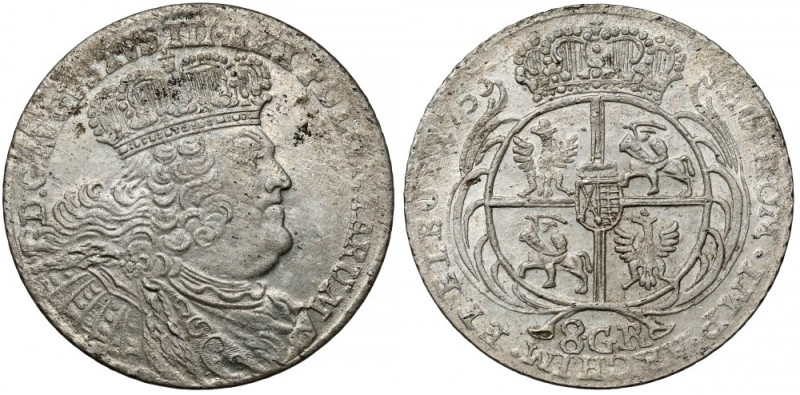 August III Sas, Dwuzłotówka Lipsk 1753 - 8 GR - masywne Typ z drukowanym 8 GR, b...