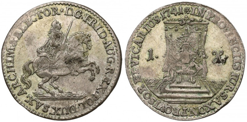 August III Sas, Grosz wikariacki 1741 Bardzo ładny, w naturalnej, seledynowej pa...