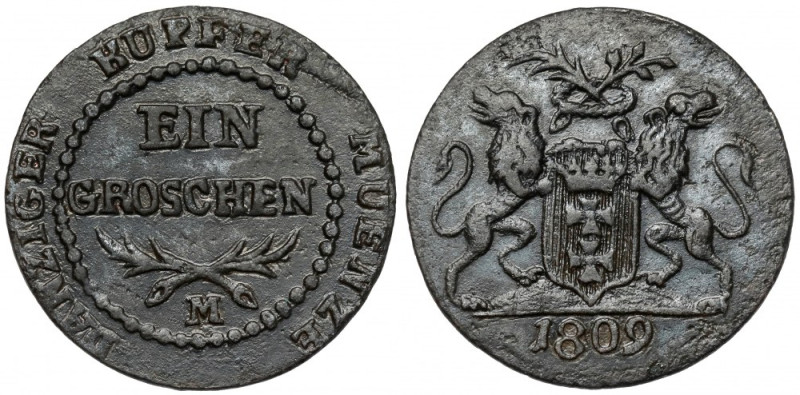 Wolne Miasto Gdańsk, Grosz 1809-M Pierwszy rocznik groszy pierwszego Wolnego Mia...
