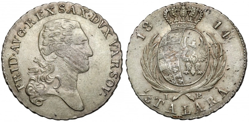 Księstwo Warszawskie, 1/3 talara 1814 IB - b.ładny Rzadszy, ostatni rocznik dwuz...