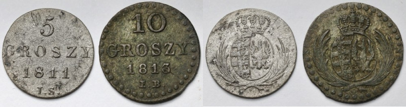 Księstwo Warszawskie, 5-10 groszy 1811-1813 - zestaw (2szt) 1811 w odmianie z in...