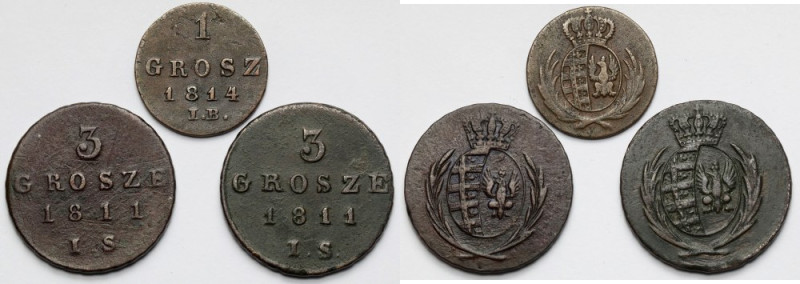 Księstwo Warszawskie, 1-3 grosze 1811-1814 - zestaw (3szt) 3 grosze w dwóch odmi...