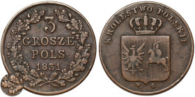 Powstanie Listopadowe, 3 grosze 1831 KG - bez listka - rzadkie