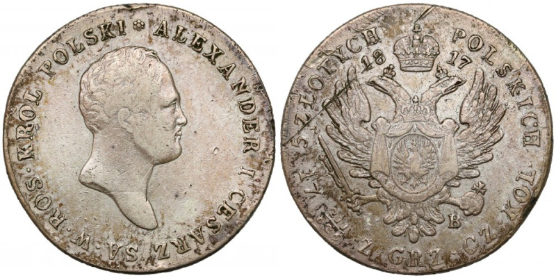 5 złotych polskich 1817 IB - typ przejściowy Dość dobry relief, ale obecne równi...