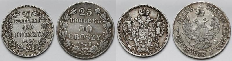 20 kopiejek = 40 groszy 1850 i 25 kopiejek = 50 groszy 1846 MW, Warszawa - zesta...