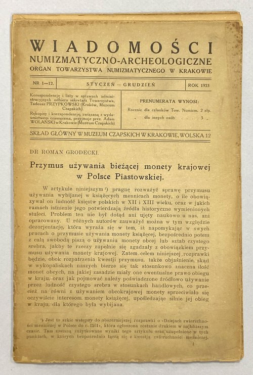 WNA 1923 - kompletny rocznik Kompletny, w pełni oryginalny rocznik. stron 64 for...