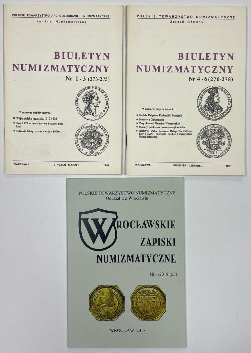 Biuletyn Numizmatyczny 1991/1-6 + Wrocławskie Zapiski Numizmatyczne 2018/1 (3szt...