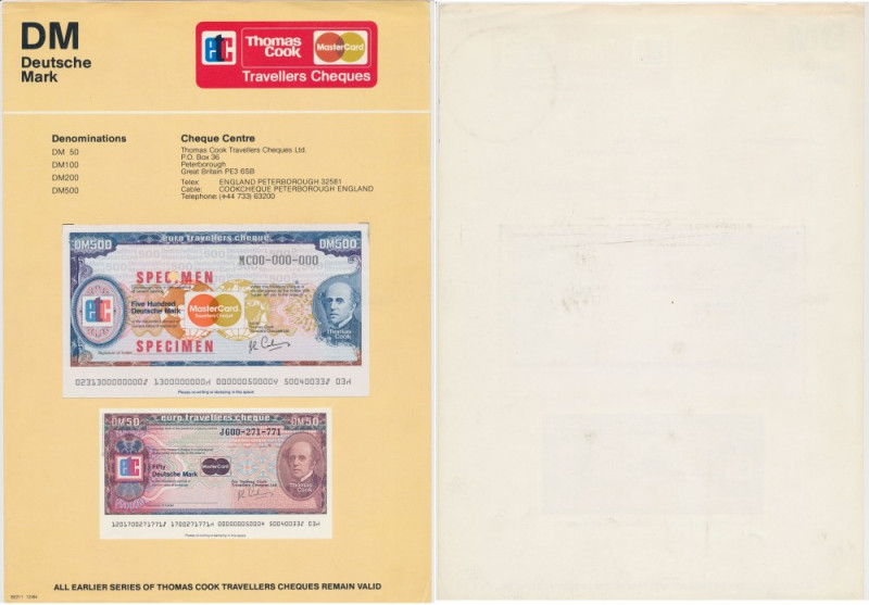 Euro Travellers Cheques, SPECIMEN 500 Deutsche Mark i 50 DM, Thomas Cook SPECIME...