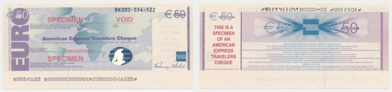 American Express, Travelers Cheque SPECIMEN 50 Euro 
Grade: AU