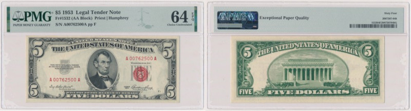 USA, 5 Dollars 1953 Reference: Pick 381
Grade: PMG 64 EPQ