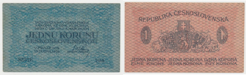 Czechoslovakia, 1 Koruna 1919 Reference: Pick 6a, Bajer 7
Grade: XF