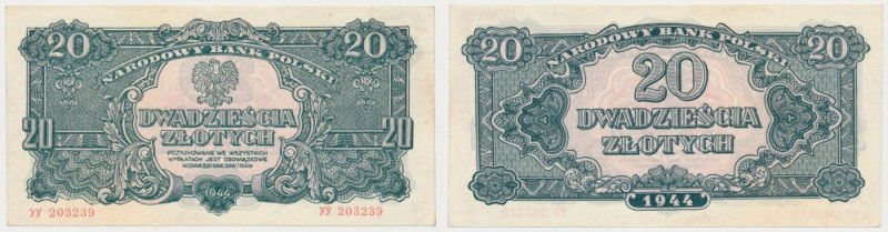 20 złotych 1944 ...owe - YY - nietypowe wymiary - wyższy, a krótszy Banknot zauw...