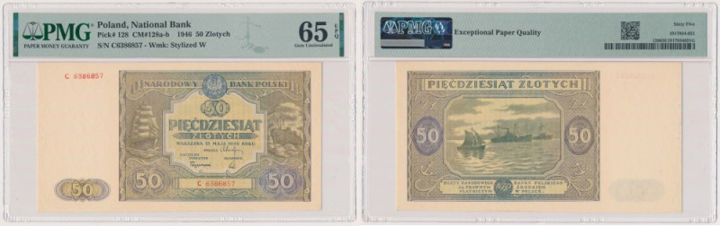 50 złotych 1946 - mała litera - C Wyraźne rzadsza, szczególnie w emisyjnych stan...