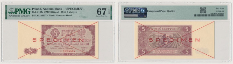 5 złotych 1948 - SPECIMEN - A 1234567 Niesamowity stan zachowania, jak dla wzoru...