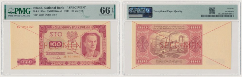 100 złotych 1948 - SPECIMEN - AG Reference: Miłczak 139Wb
Grade: PMG 66 EPQ