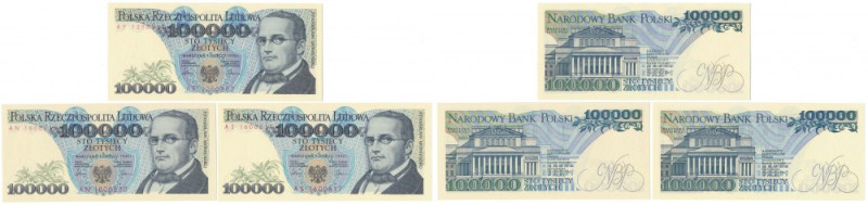 100.000 zł 1990 - AF, AN i AS - zestaw (3szt) 
Grade: UNC