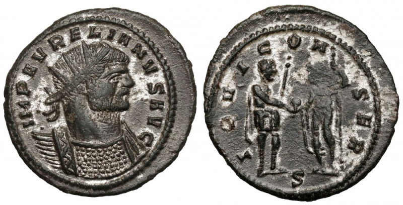 Aurelian (270-275) Antoninian, Mediolan Awers: Popiersie cesarza w koronie promi...