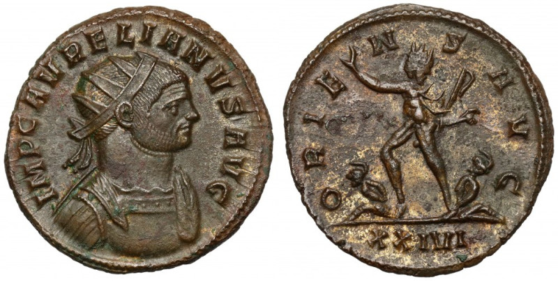 Aurelian (270-275 n.e.) Antoninian, Siscia Awers: Popiersie cesarza w koronie pr...