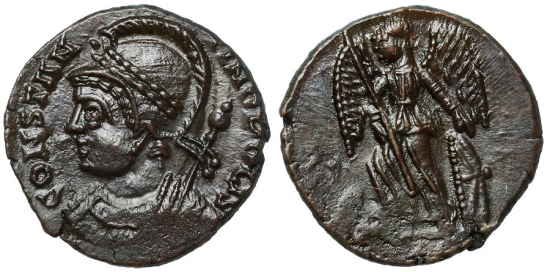 Konstantyn I Wielki (306-337 n.e.) Follis Awers: Popiersie cesarza, w hełmie i z...